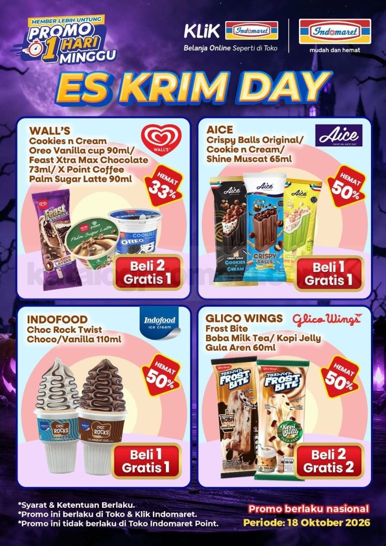 Es.lain Promo Indomaret Es Krim Day on Sunday 18 Oktober 2026