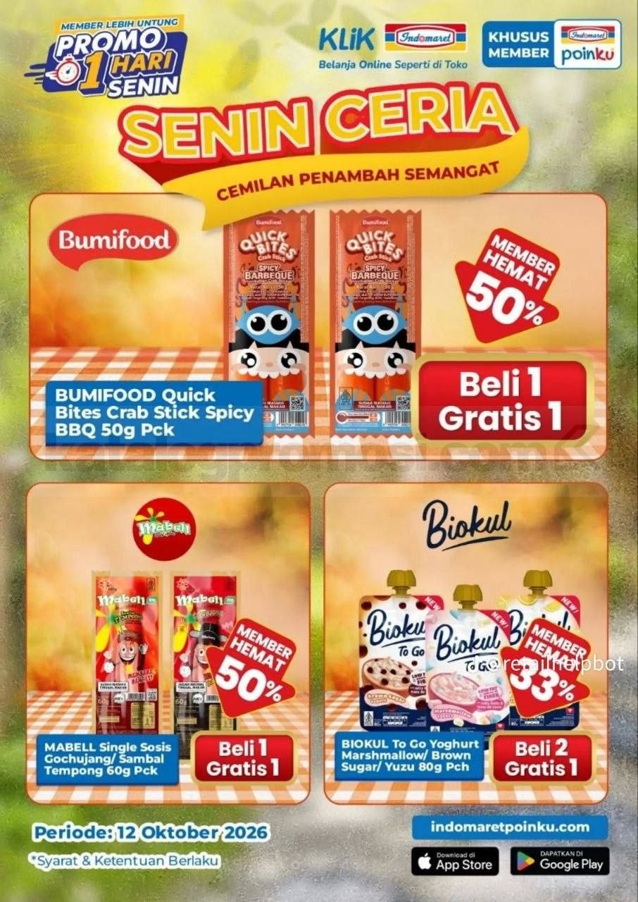 Promo Indomaret Senin Ceria BELI 1 GRATIS 1 Khusus Member