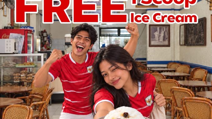 Promo Ragusa Es Italia gratis 1 scoop regular ice cream dengan memakai jersey Timnas sampai 12 Oktober 2026.