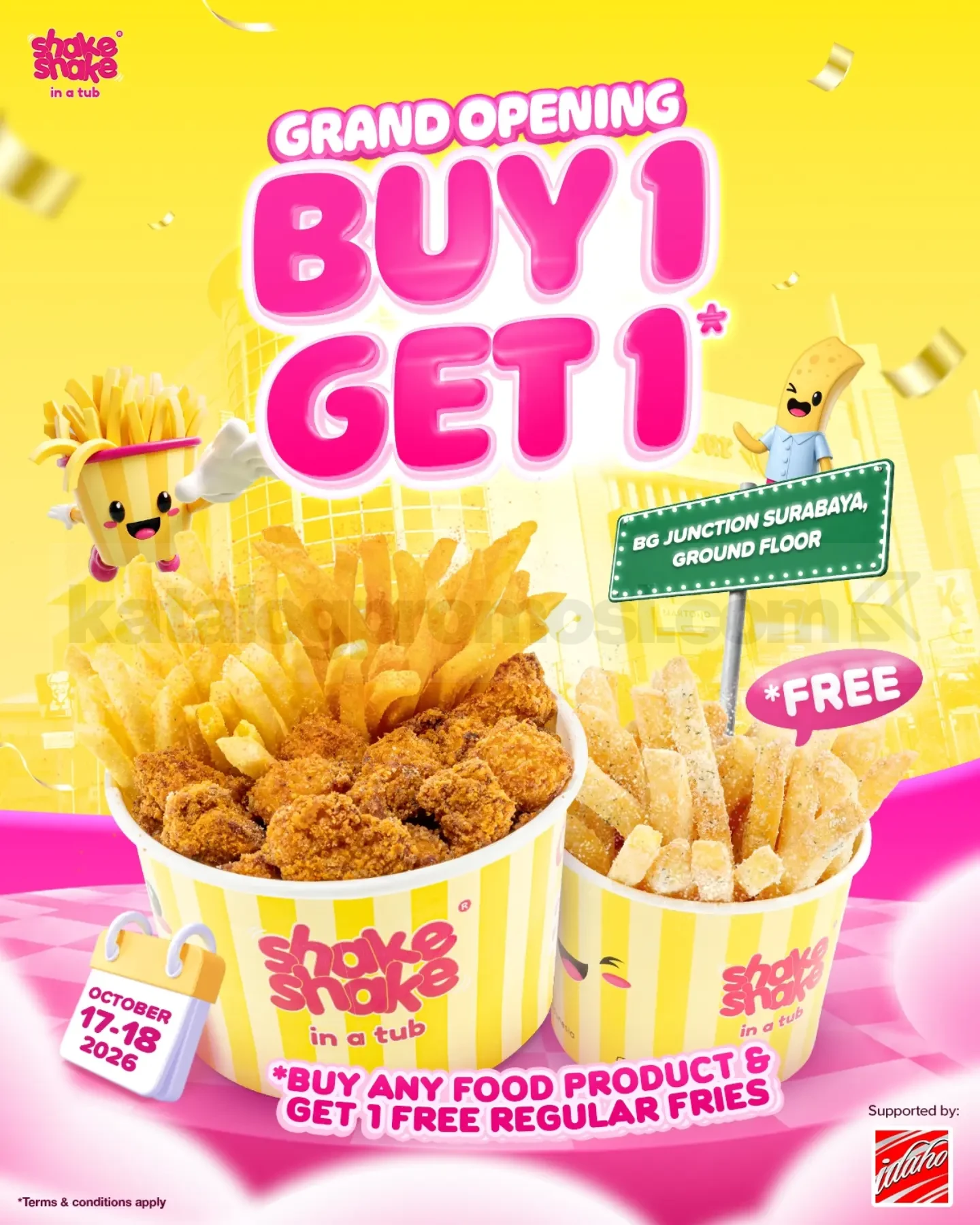 Promo Shake Shake in a Tub Grand Opening Beli 1 Gratis 1 Promo Shake Shake in a Tub Grand Opening Beli 1 Gratis 1 dengan bonus Regular Fries di BG Junction Surabaya.