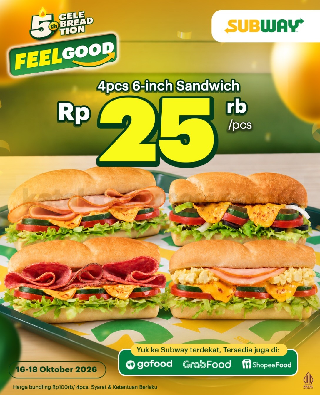Promo Subway Anniversary Sandwich 6-Inch Rp25.000