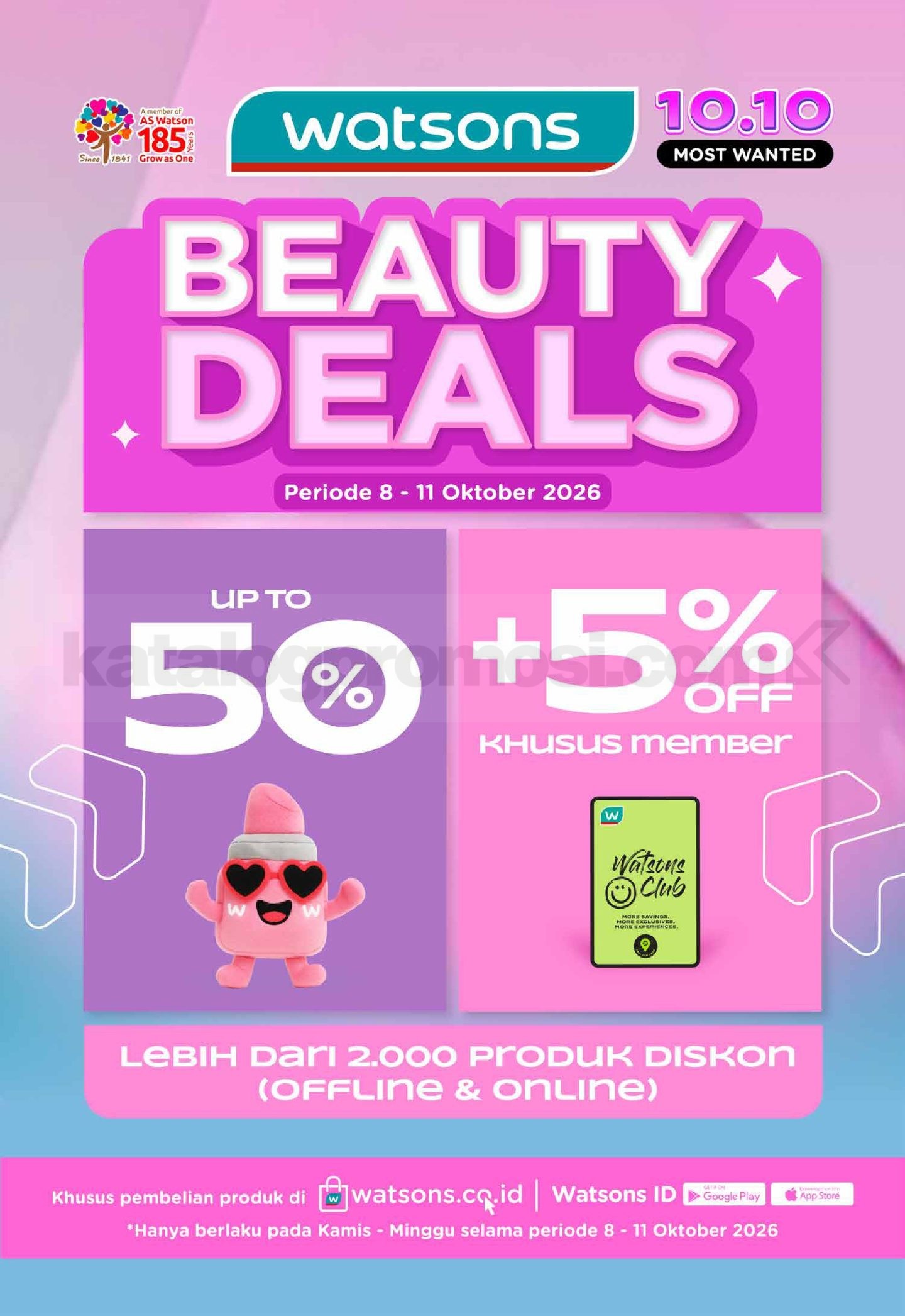 Promo Watsons Weekend Deals Diskon hingga 50% Promo Watsons Weekend Deals Diskon hingga 50% mulai tanggal 08-11 Oktober 2026