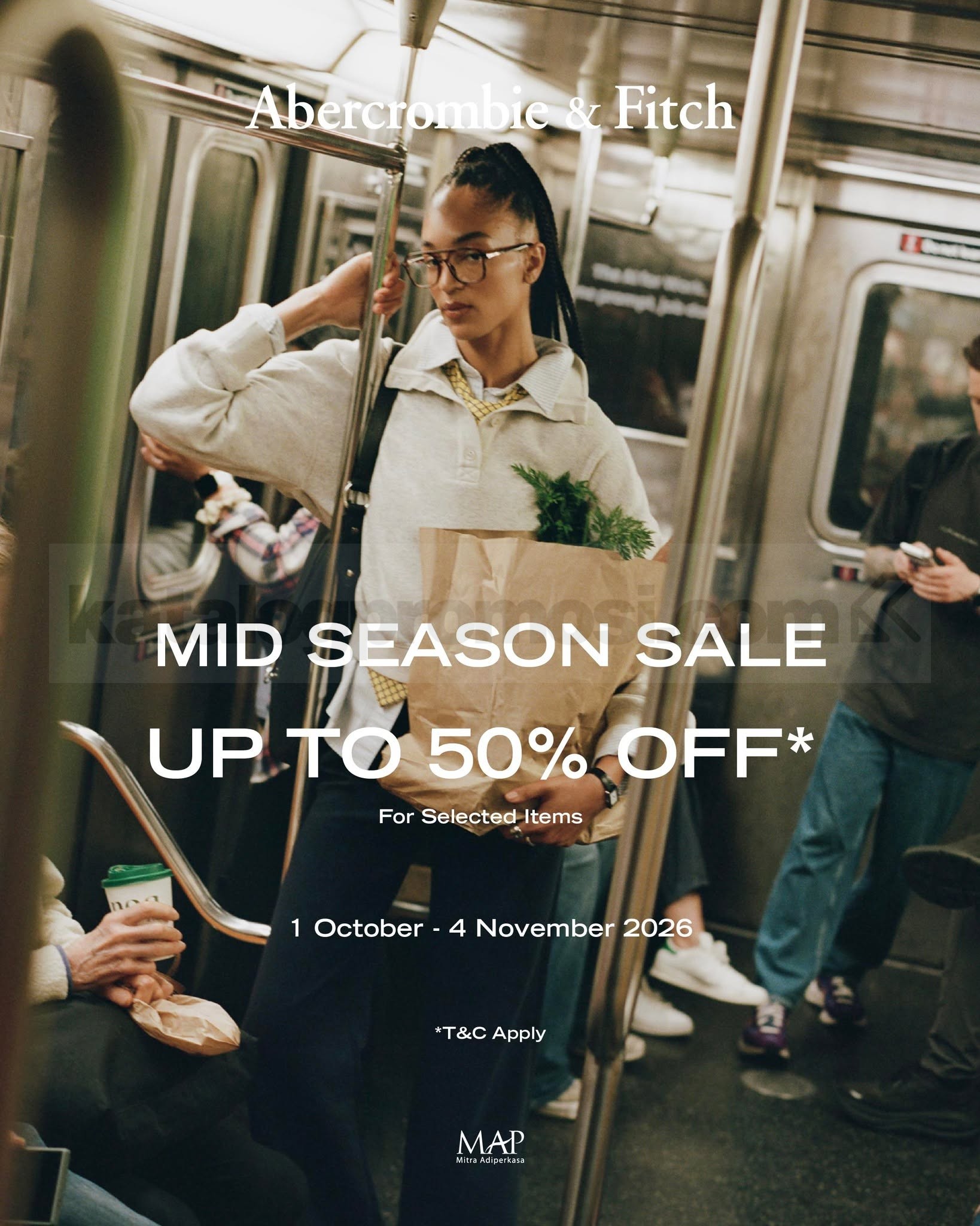 Promo Abercrombie & Fitch Mid Season Sale Diskon 50% Promo Abercrombie & Fitch Mid Season Sale diskon hingga 50% untuk pilihan fashion Oktober–November 2026